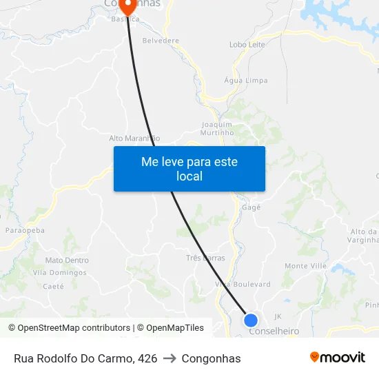 Rua Rodolfo Do Carmo, 426 to Congonhas map