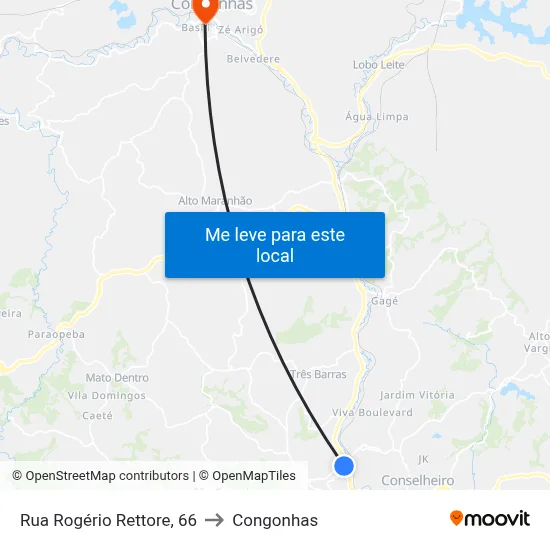 Rua Rogério Rettore, 66 to Congonhas map