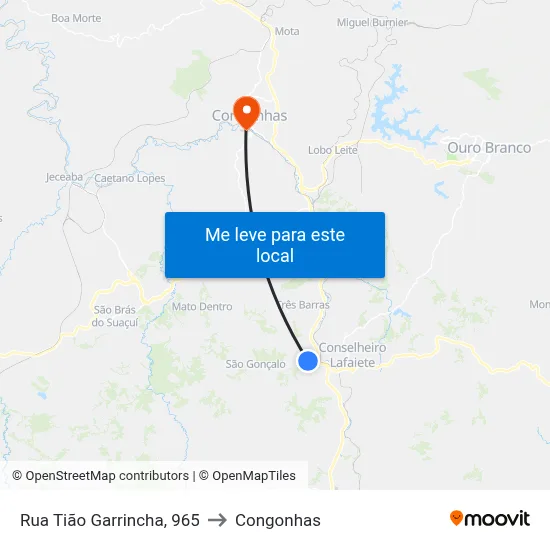 Rua Tião Garrincha, 965 to Congonhas map