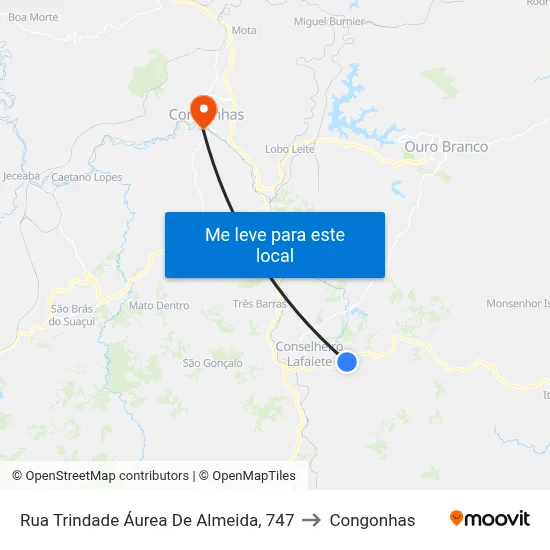 Rua Trindade Áurea De Almeida, 747 to Congonhas map