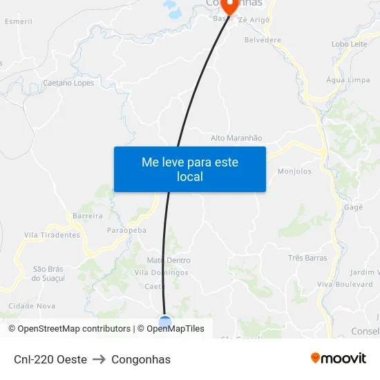 Cnl-220 Oeste to Congonhas map