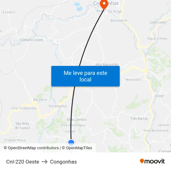 Cnl-220 Oeste to Congonhas map
