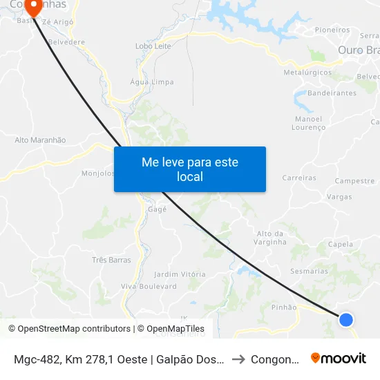 Mgc-482, Km 278,1 Oeste | Galpão Dos Pires to Congonhas map