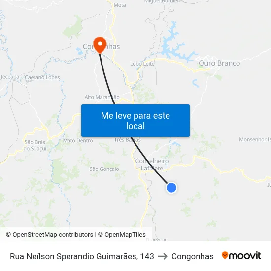 Rua Neílson Sperandio Guimarães, 143 to Congonhas map