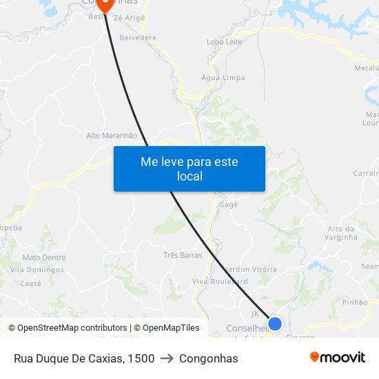 Rua Duque De Caxias, 1500 to Congonhas map