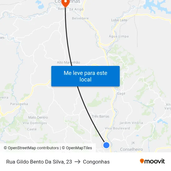 Rua Gildo Bento Da Silva, 23 to Congonhas map
