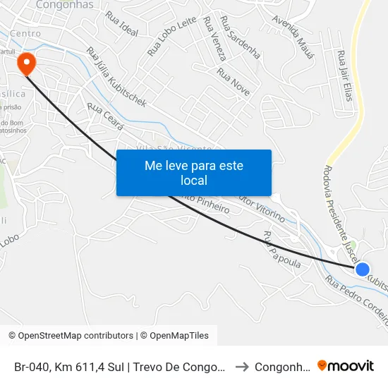 Br-040, Km 611,4 Sul | Trevo De Congonhas to Congonhas map