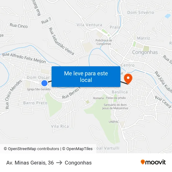 Av. Minas Gerais, 36 to Congonhas map