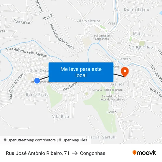 Rua José Antônio Ribeiro, 71 to Congonhas map