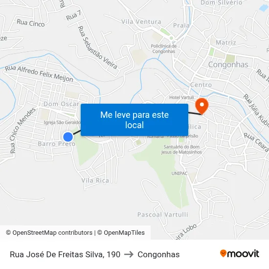 Rua José De Freitas Silva, 190 to Congonhas map