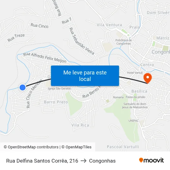 Rua Delfina Santos Corrêa, 216 to Congonhas map
