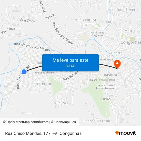 Rua Chico Mendes, 177 to Congonhas map