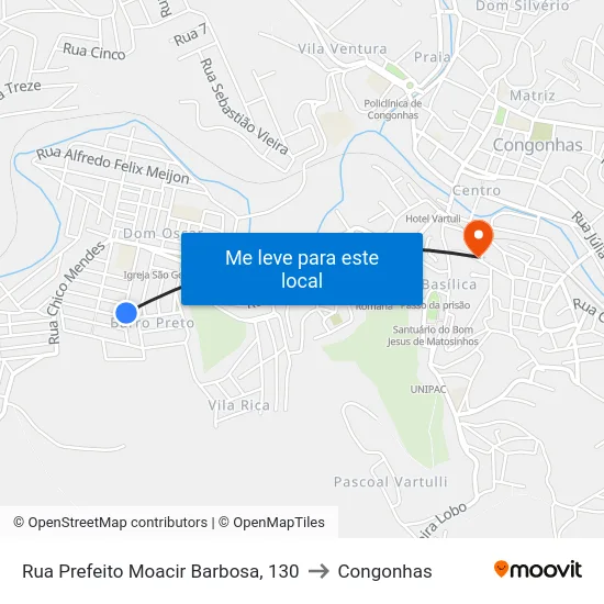 Rua Prefeito Moacir Barbosa, 130 to Congonhas map