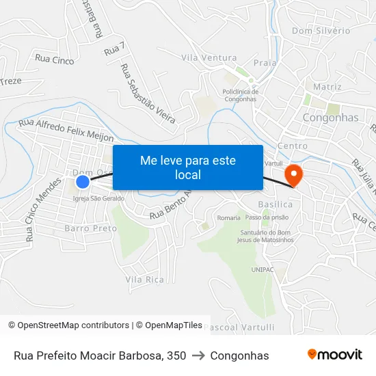 Rua Prefeito Moacir Barbosa, 350 to Congonhas map