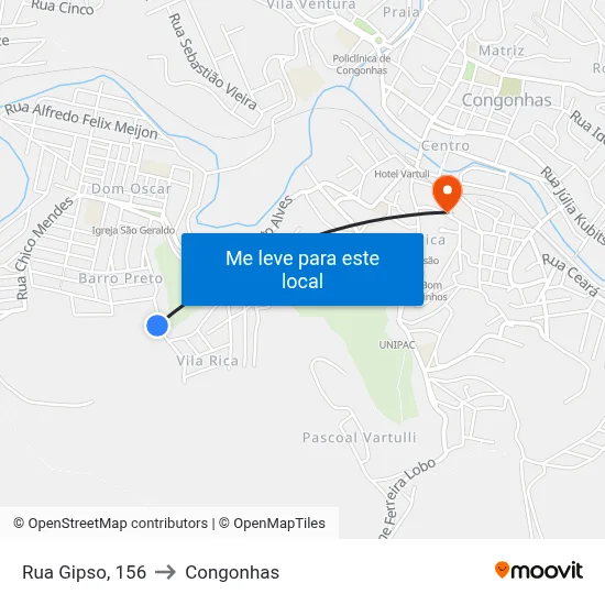 Rua Gipso, 156 to Congonhas map