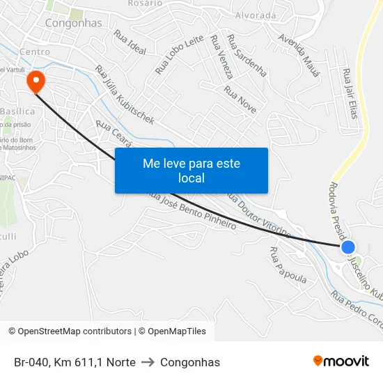 Br-040, Km 611,1 Norte to Congonhas map