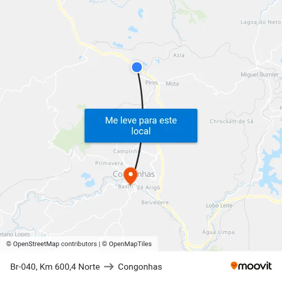Br-040, Km 600,4 Norte to Congonhas map