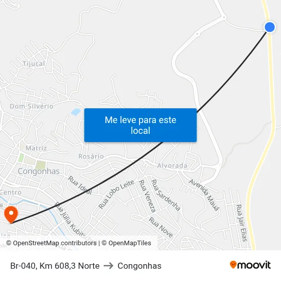 Br-040, Km 608,3 Norte to Congonhas map
