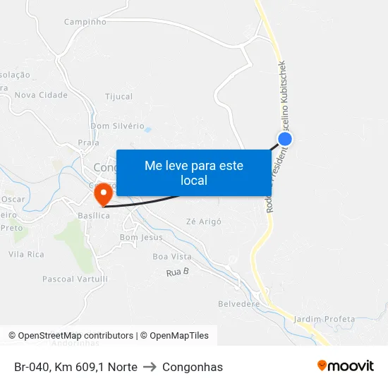 Br-040, Km 609,1 Norte to Congonhas map