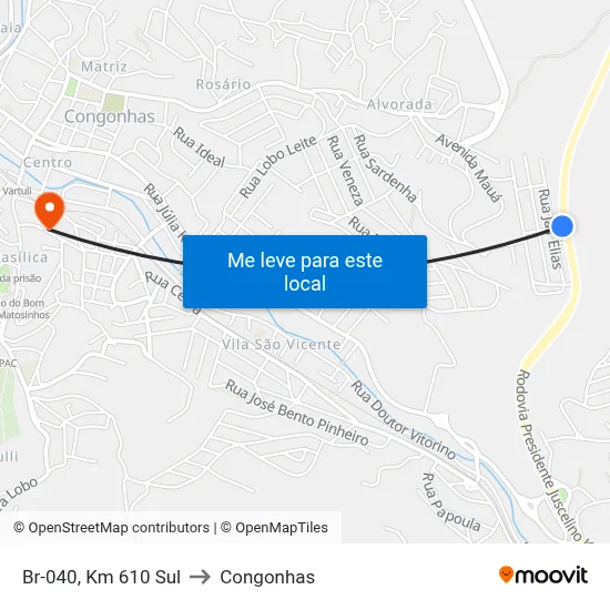 Br-040, Km 610 Sul to Congonhas map