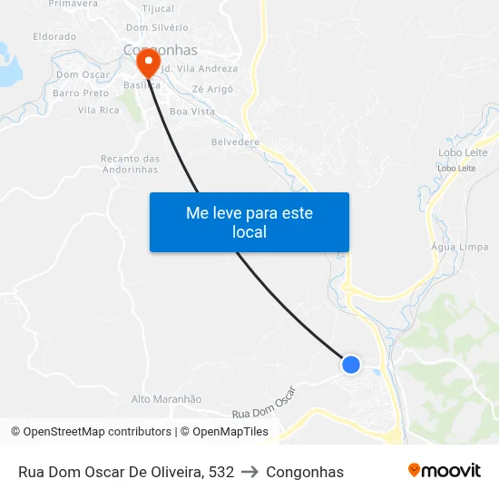 Rua Dom Oscar De Oliveira, 532 to Congonhas map