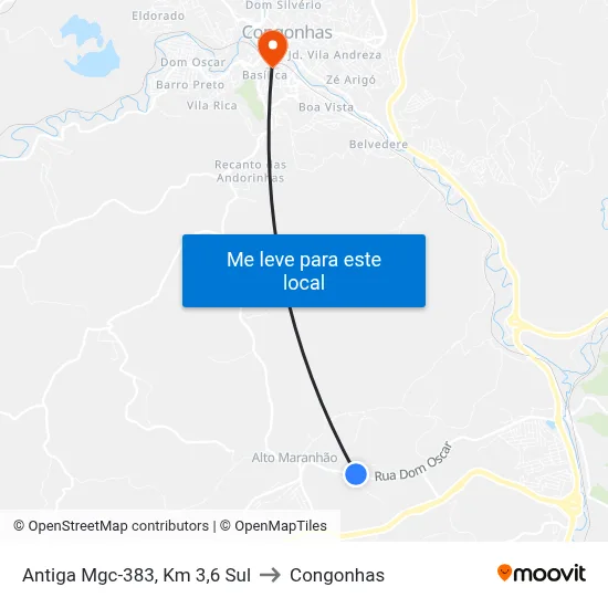 Antiga Mgc-383, Km 3,6 Sul to Congonhas map