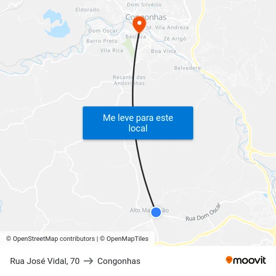 Rua José Vidal, 70 to Congonhas map