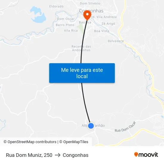Rua Dom Muniz, 250 to Congonhas map