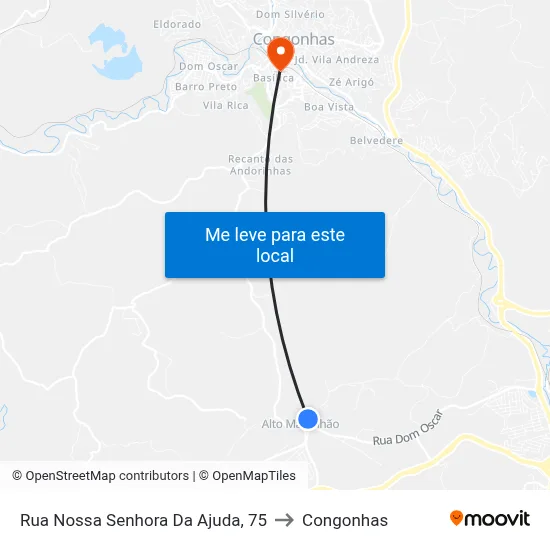 Rua Nossa Senhora Da Ajuda, 75 to Congonhas map