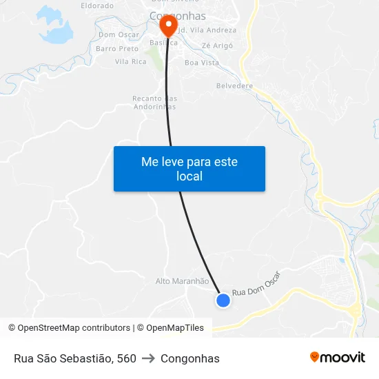 Rua São Sebastião, 560 to Congonhas map