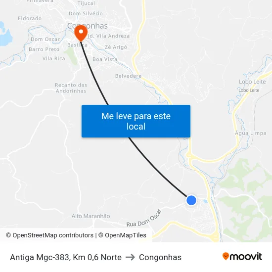 Antiga Mgc-383, Km 0,6 Norte to Congonhas map