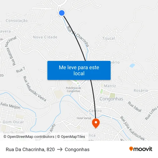 Rua Da Chacrinha, 820 to Congonhas map