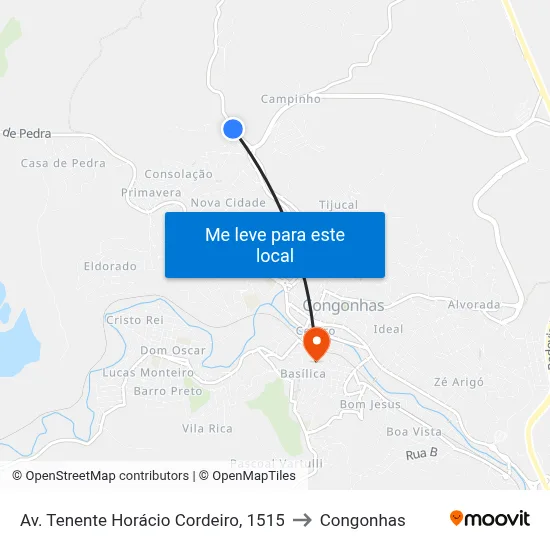 Av. Tenente Horácio Cordeiro, 1515 to Congonhas map