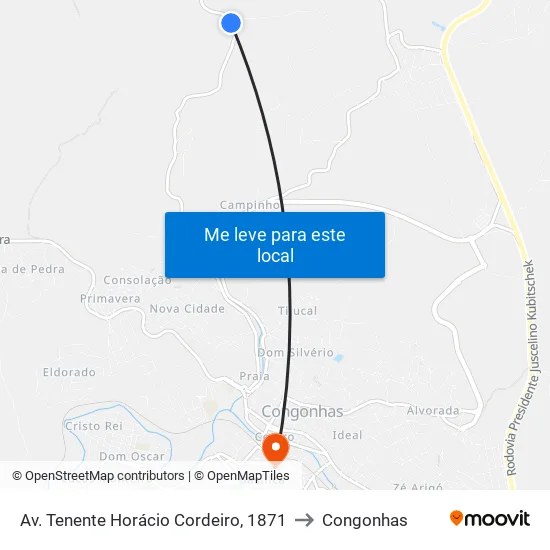 Av. Tenente Horácio Cordeiro, 1871 to Congonhas map