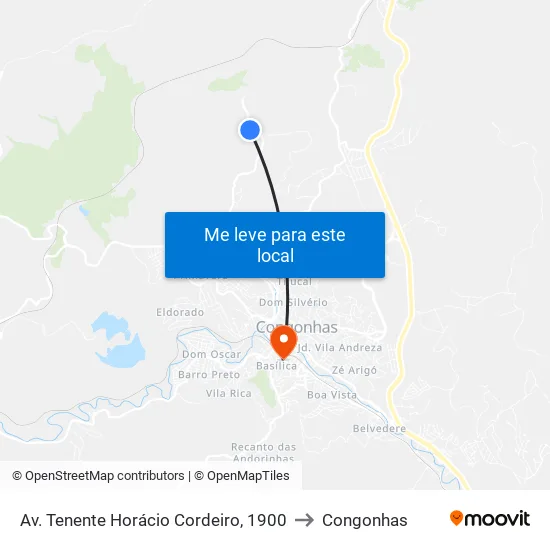 Av. Tenente Horácio Cordeiro, 1900 to Congonhas map