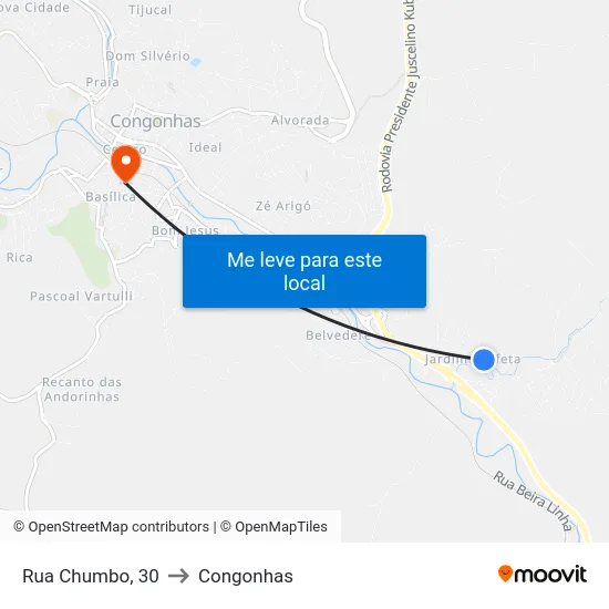 Rua Chumbo, 30 to Congonhas map