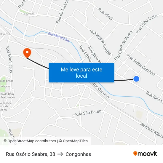 Rua Osório Seabra, 38 to Congonhas map