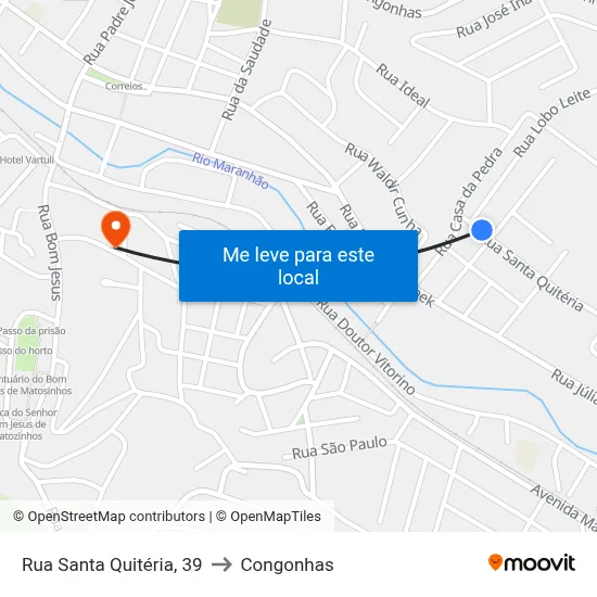Rua Santa Quitéria, 39 to Congonhas map