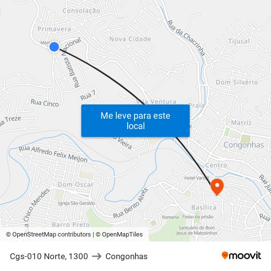 Cgs-010 Norte, 1300 to Congonhas map