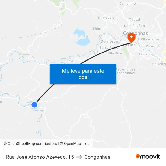 Rua José Afonso Azevedo, 15 to Congonhas map