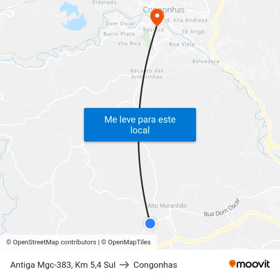Antiga Mgc-383, Km 5,4 Sul to Congonhas map