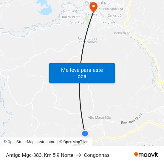 Antiga Mgc-383, Km 5,9 Norte to Congonhas map