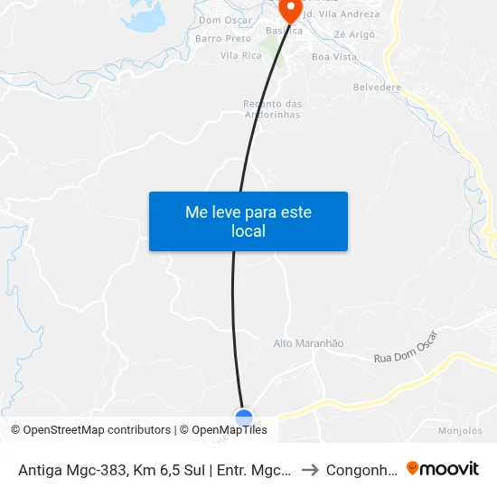 Antiga Mgc-383, Km 6,5 Sul | Entr. Mgc-383 to Congonhas map