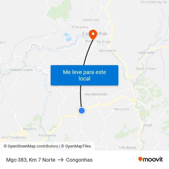 Mgc-383, Km 7 Norte to Congonhas map