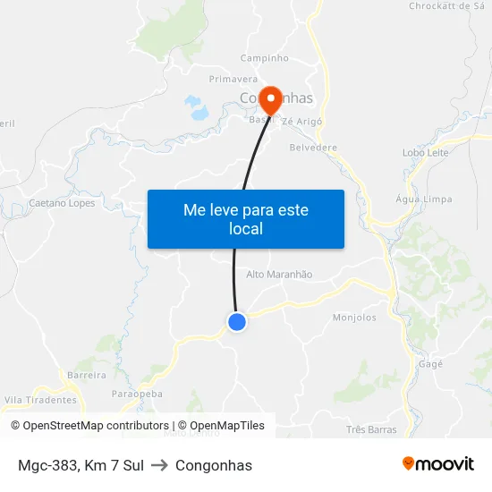 Mgc-383, Km 7 Sul to Congonhas map