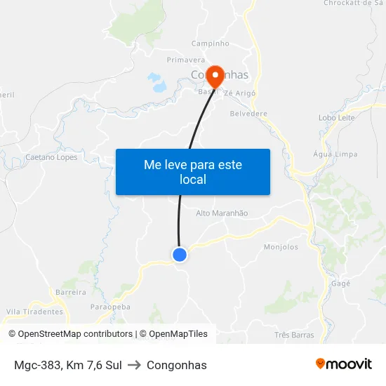 Mgc-383, Km 7,6 Sul to Congonhas map