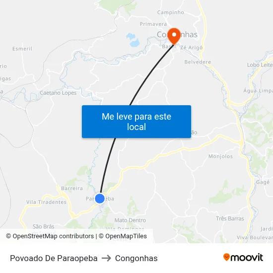 Povoado De Paraopeba to Congonhas map