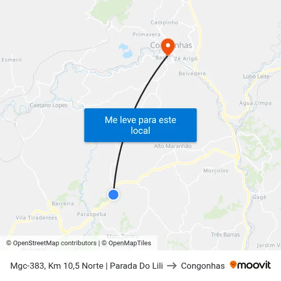 Mgc-383, Km 10,5 Norte | Parada Do Lili to Congonhas map