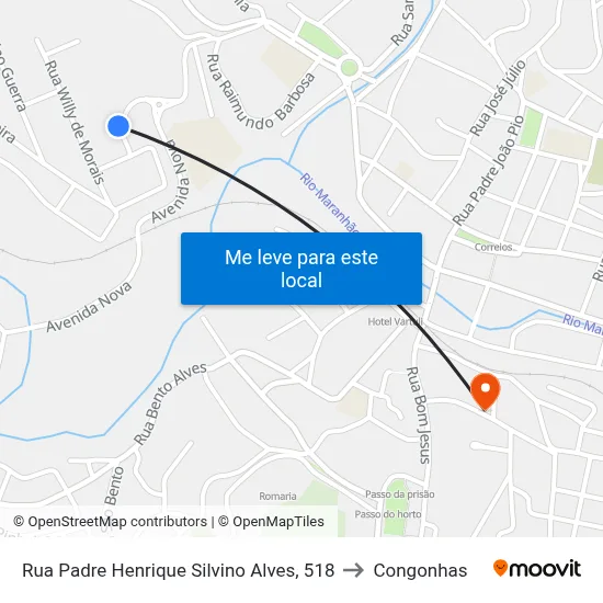 Rua Padre Henrique Silvino Alves, 518 to Congonhas map