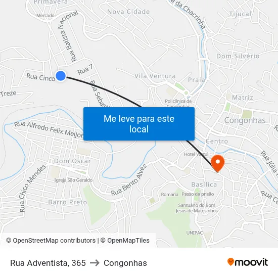 Rua Adventista, 365 to Congonhas map